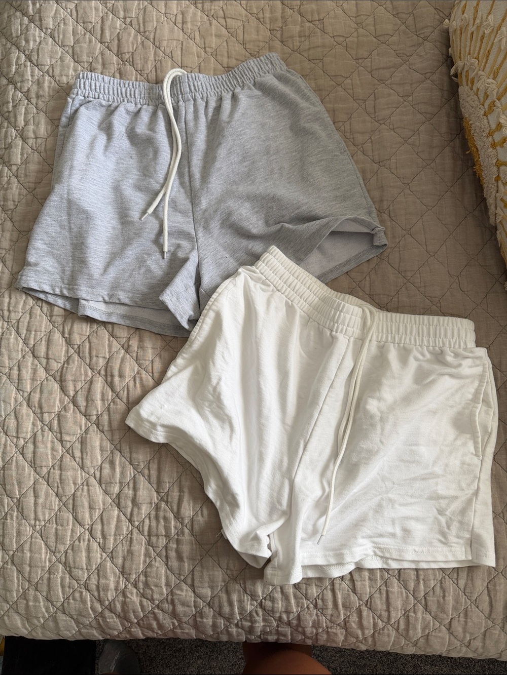 Casual Drawstring Lounge Shorts - Grey & White (Pair)